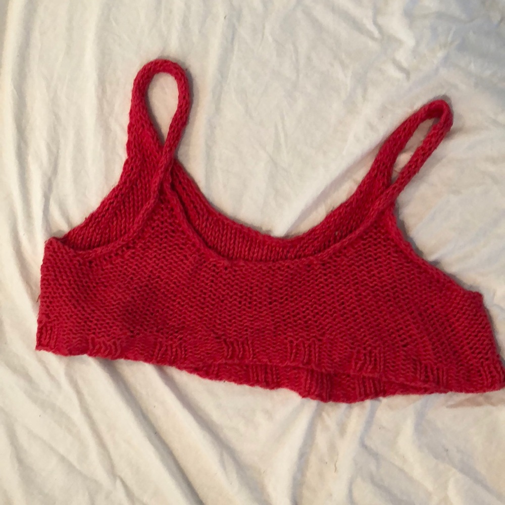Hand knit red crop top